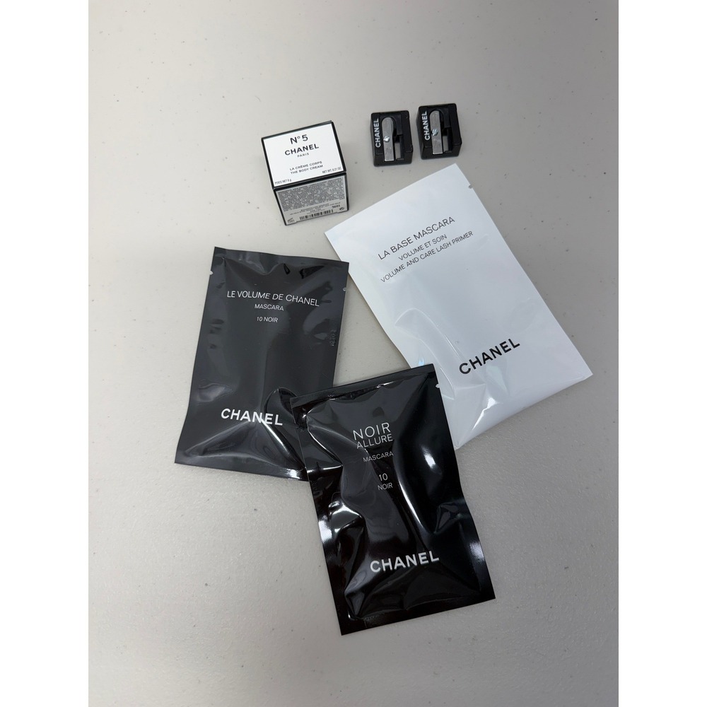 Chanel NEW Beauty Sample Set Mascara Lash N5 Body Cream Pencil Sharpeners